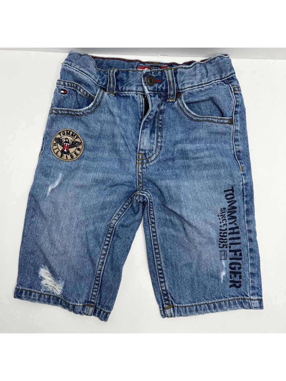 Tommy Hilfiger Size 6 Boy Revolution Patch Denim Blue Jean Shorts